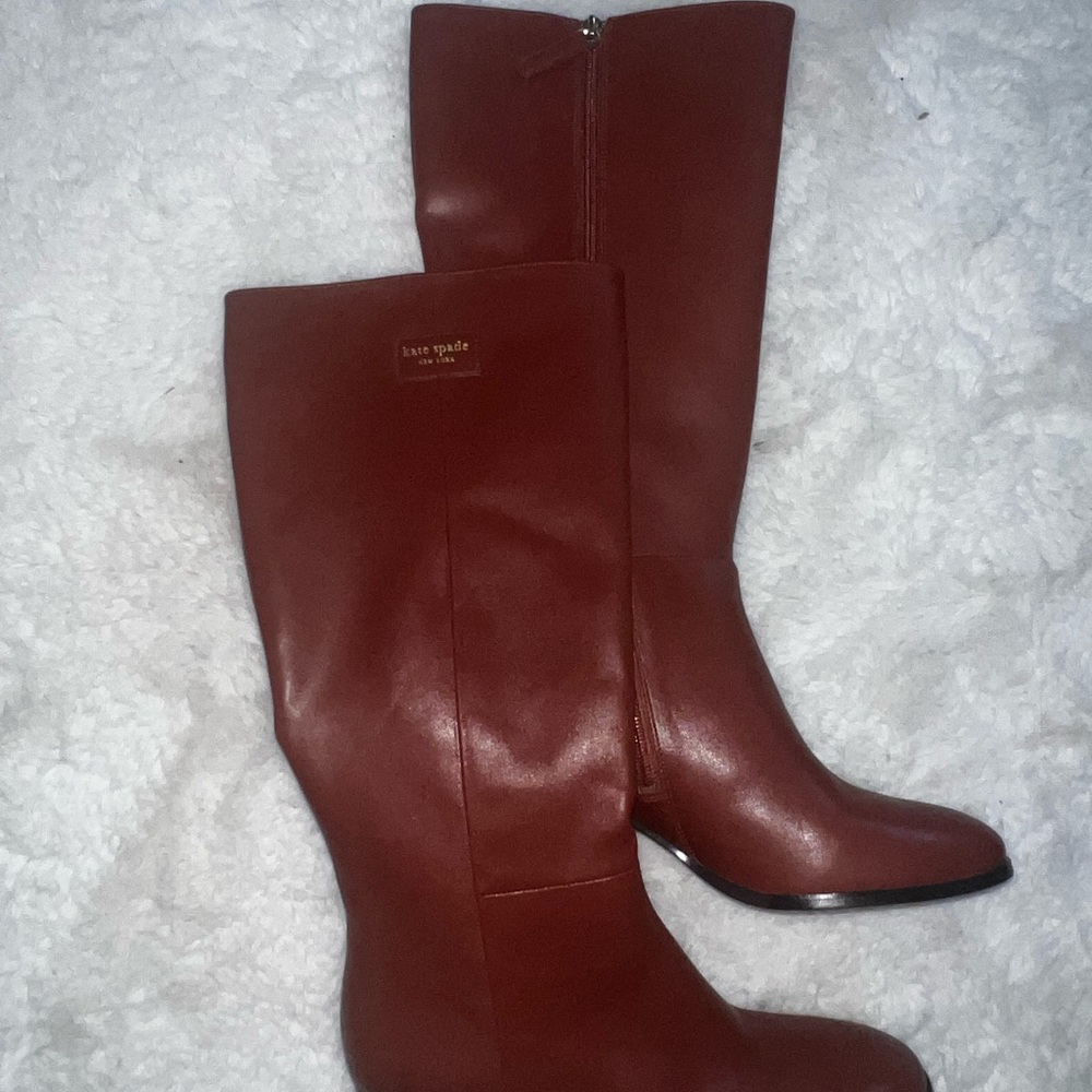 kate spade new york Womens Aimee Tall Boots Deep Umber Leather 8M